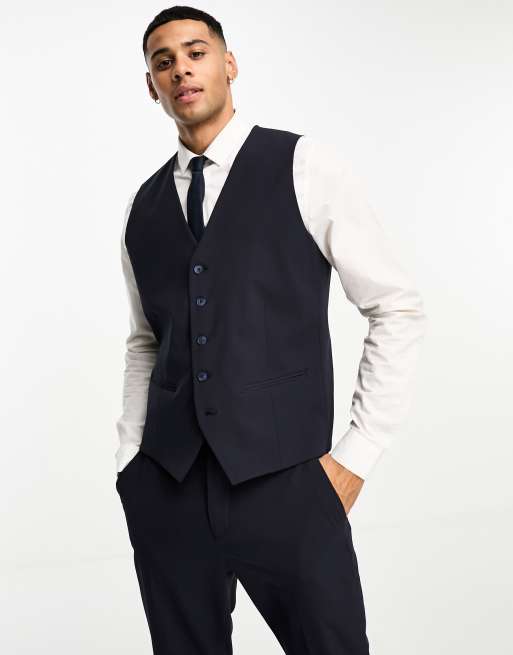 Selected Homme – Schmal geschnittene Anzugweste aus Jersey in Marineblau 