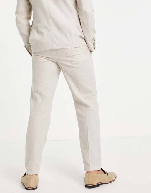 Selected Homme – Schmal zulaufende Anzughose aus Leinenmischung in Beige, 2 von 4