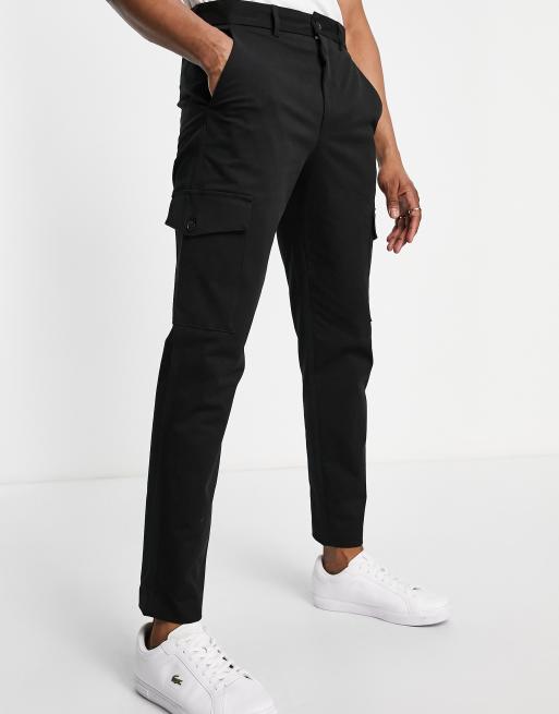 Selected Homme – Schmal zulaufende Cargohose in Schwarz