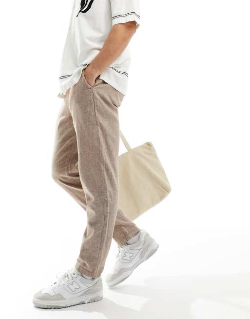 Selected Homme – Schmal zulaufende Hose aus Leinenmix in Beige mit schmalem Schnitt