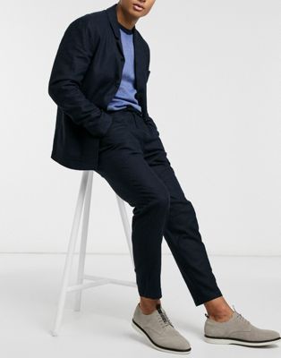Selected Homme – Schmal zulaufende Slim Fit Anzughose aus Leinenmix in Marineblau