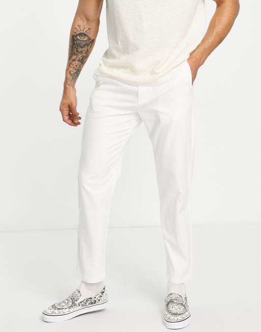 Selected Homme – Schmale Hose aus Leinenmix in Ecru 