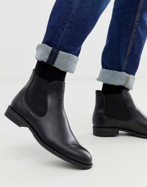Selected Homme Schwarze Chelsea Stiefel Aus Leder Asos