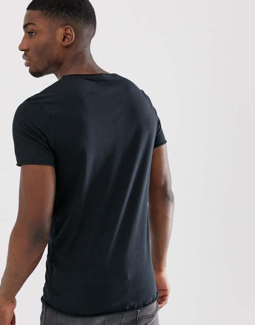 Selected Homme scoop neck rolled hem t shirt in black