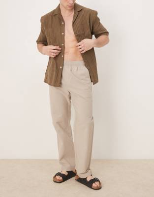 Selected Homme - Seersucker broek met rechte pasvorm in crème