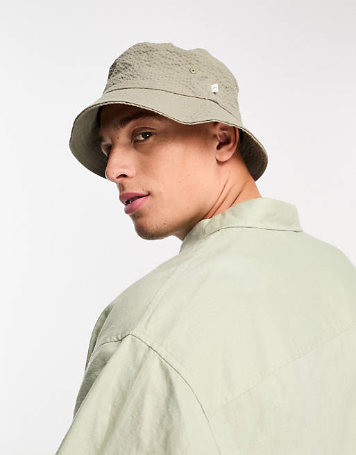 Selected Homme Seersucker Bucket Hat in Gray
