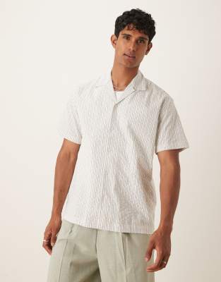 Selected Homme Seersucker Camp Collar Shirt In White