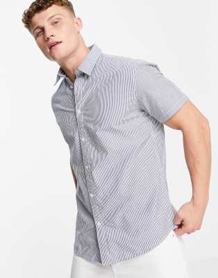 Selected Homme Selected Homme seersucker shirt in blue stripe