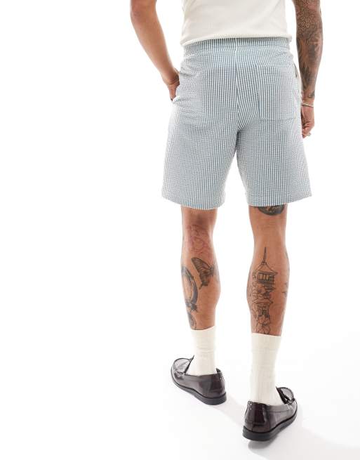 Selected Homme seersucker shorts in blue stripe part of a set