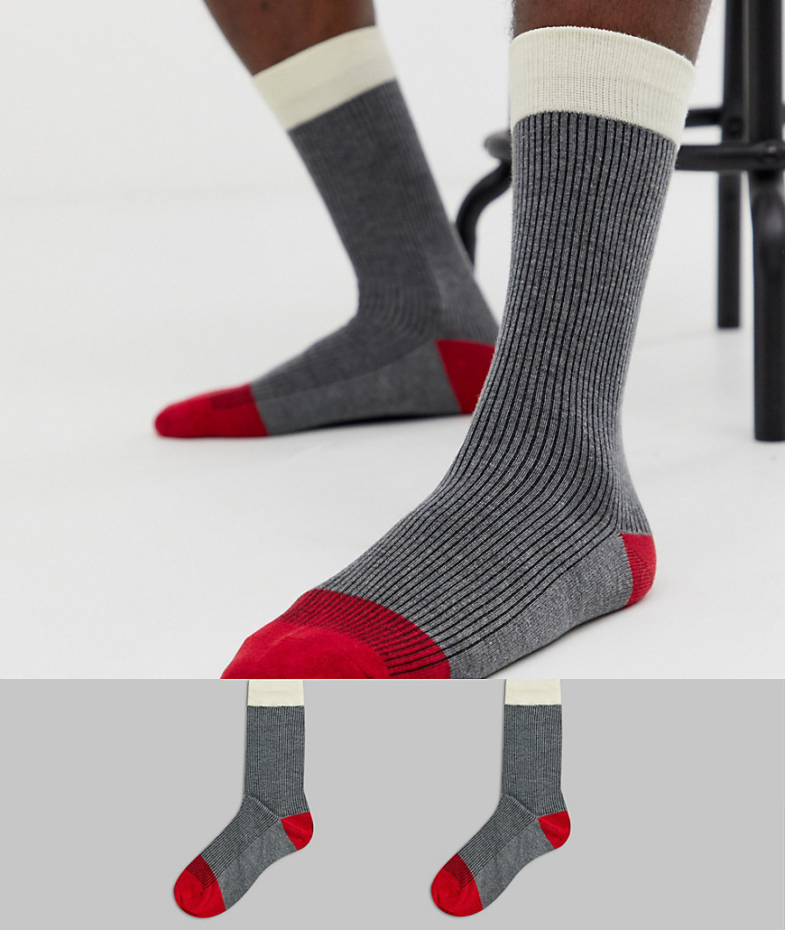 Selected Homme - Set van 2 paar geribbelde sokken met kleurvlakken-Multi