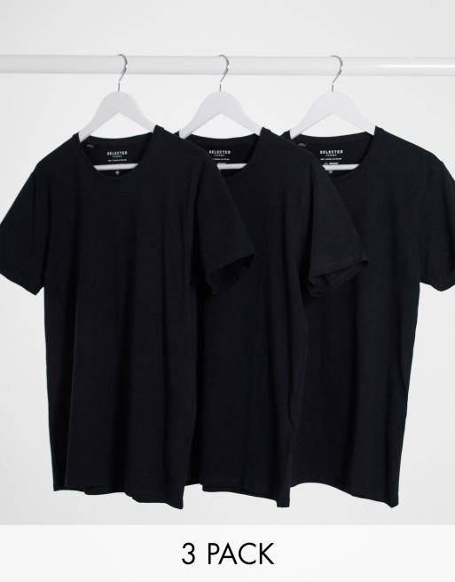 Selected Homme - Set van 3 T-shirts met ronde hals in zwart