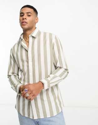 Selected Homme Shirt In White & Khaki Stripe