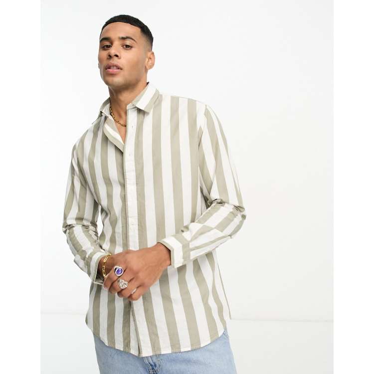 Mens Black White Vertical Striped Shirt Long Sleeve Hit Color Shirts Casual  Regular-Fit : : Clothing, Shoes & Accessories