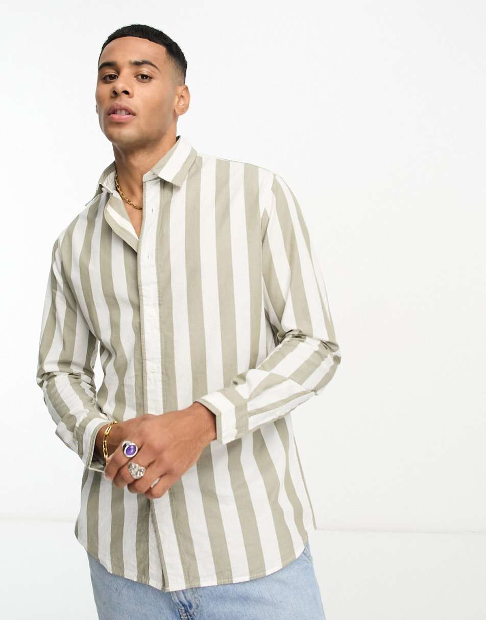 Selected Homme shirt in white & khaki stripe | vivatumusica.com