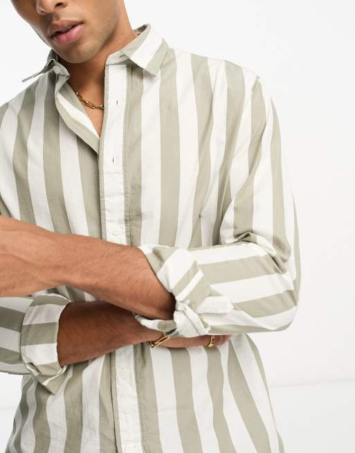 Selected Homme shirt in white khaki stripe ASOS