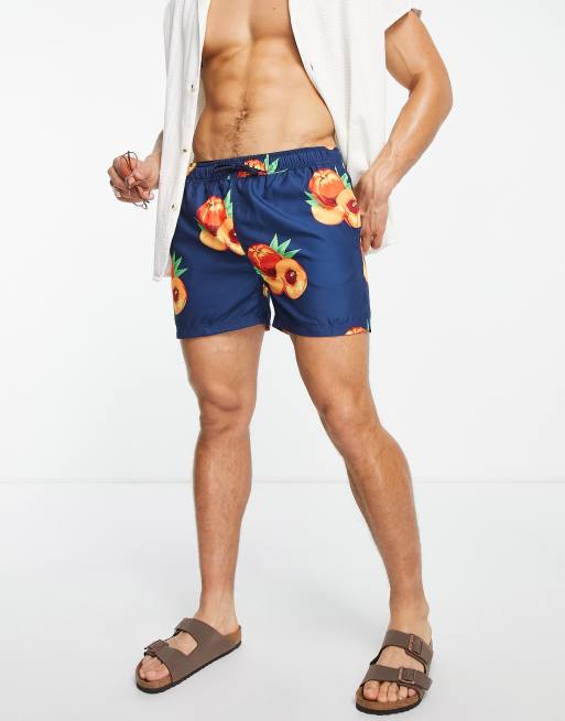 Selected Homme Short de bain imprim p ches Bleu marine ASOS