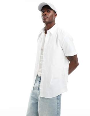 Selected Homme Short Sleeve Revere Collar Linen Shirt In White