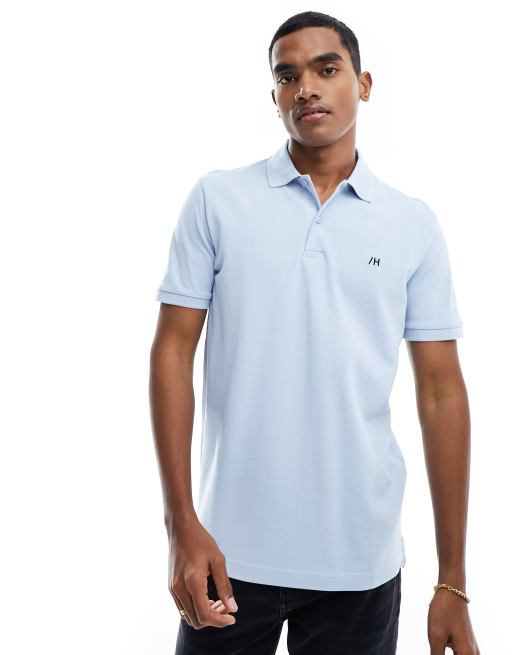 Selected Homme short sleeve polo with logo in light blue ASOS