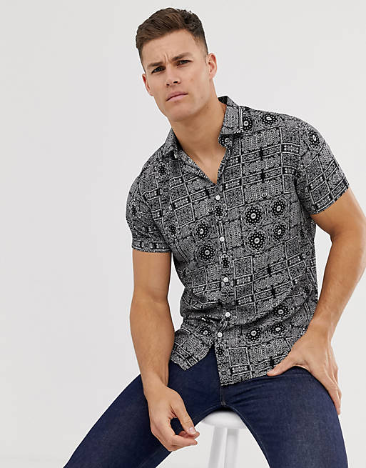 Selected Homme short sleeve printed shirt in viscose | ASOS