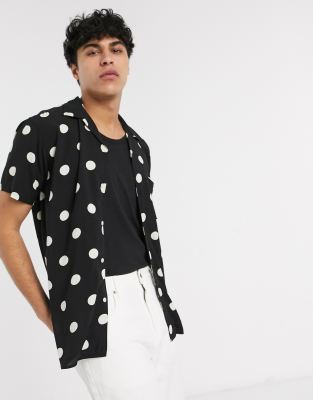 black and white polka dot short sleeve shirt