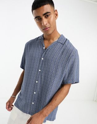 Selected Homme short sleeve shirt with mandala print in blue