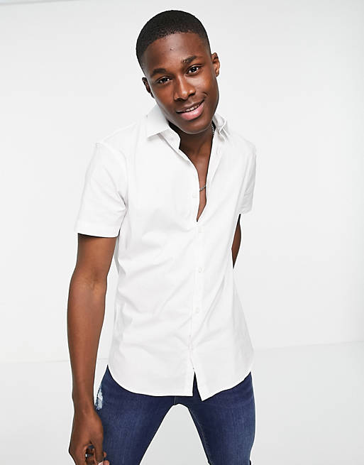 Selected Homme short sleeve smart shirt in white