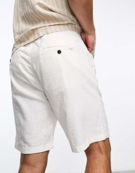 Selected Homme - Short van linnenmix in wit, 3 van 4