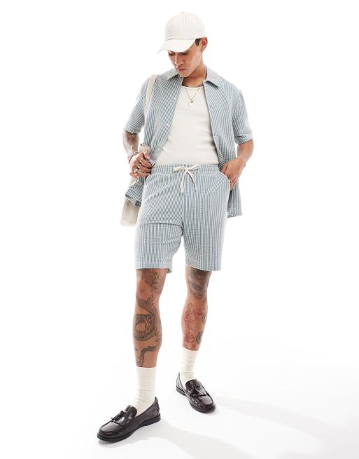 Selected Homme - Shorts med blå striber i bæk-og-bølge-stof - Del af sæt