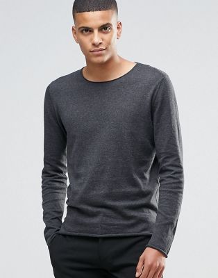 Selected Homme Silk Mix Knitted Jumper with Raw Edge