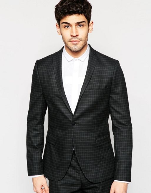 Selected Homme Skinny Check 1 Button Blazer with Stretch | ASOS