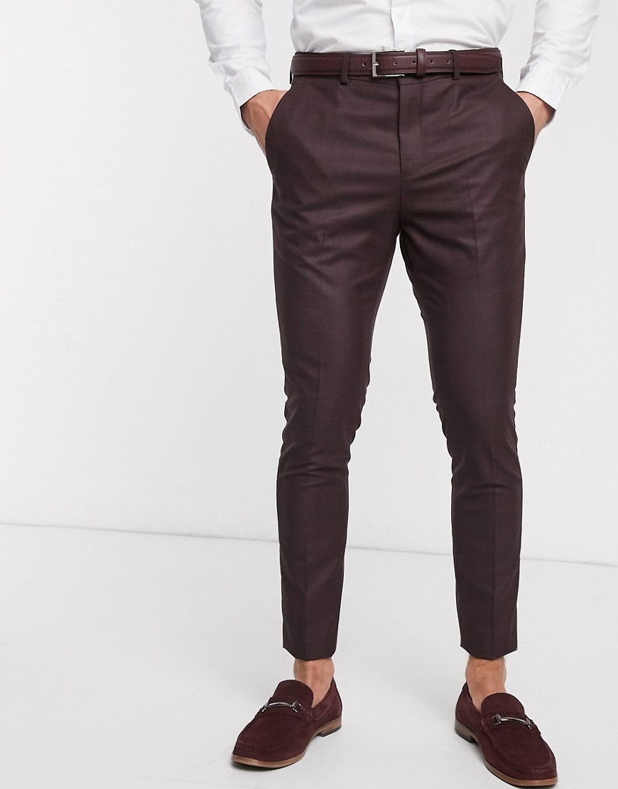 Selected Homme - Skinny-fit geruite pantalon met stretch in bordeauxrood