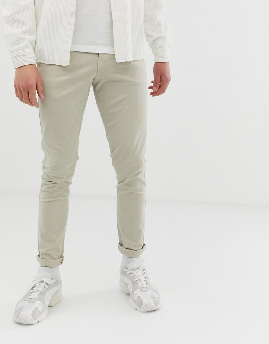Selected Homme skinny fit stretch chinos in off white-Cream