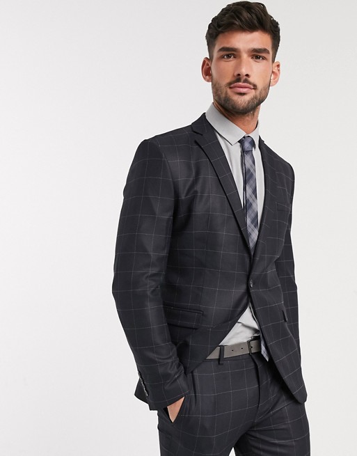 Selected Homme skinny fit stretch suit jacket in grey check