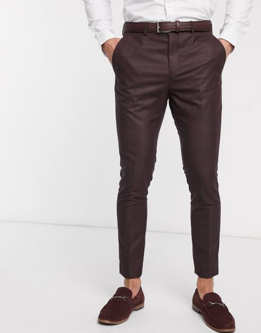 Selected Homme skinny fit stretch suit in burgundy check, 3 of 3