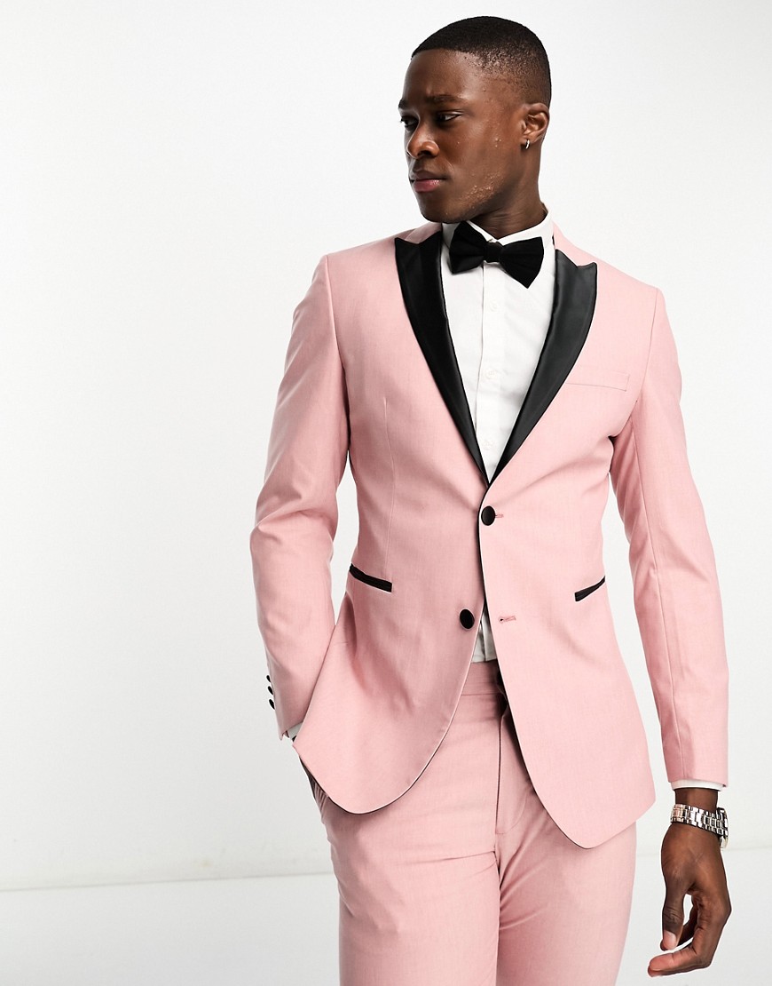 Selected Homme Skinny Fit Tuxedo Jacket In Pink