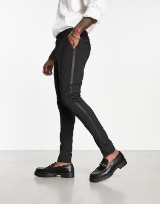 Selected Homme Selected Homme skinny fit tuxedo trousers in black