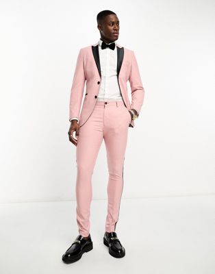 Selected Homme skinny fit tuxedo trousers in pink