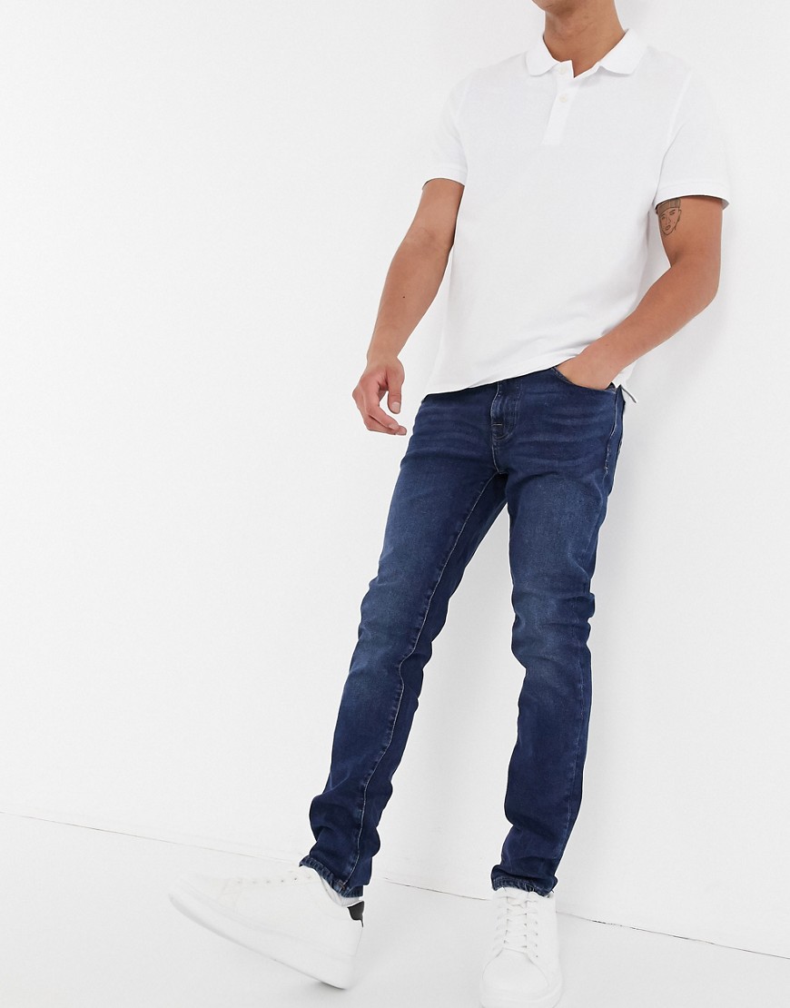 Selected Homme Skinny Jeans Organic Cotton In Mid Blue-navy