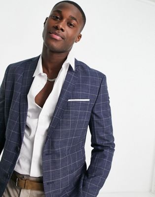 Selected Homme skinny suit jacket in blue check - ASOS Price Checker