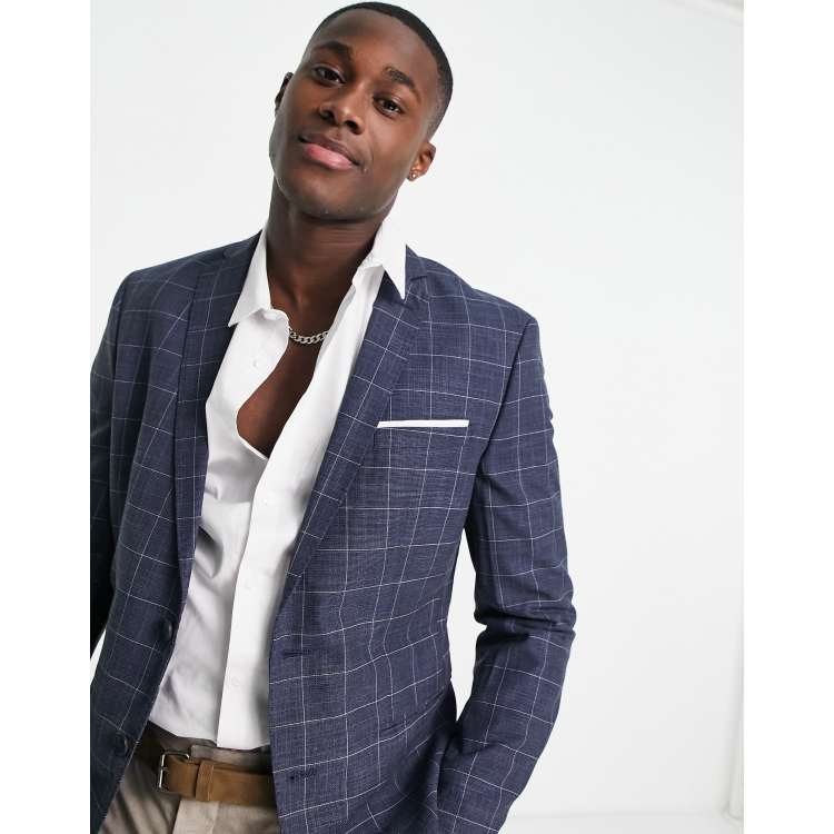 Selected Homme skinny suit jacket in blue check