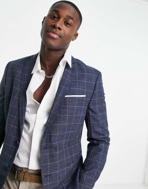 Blue check outlet suit jacket