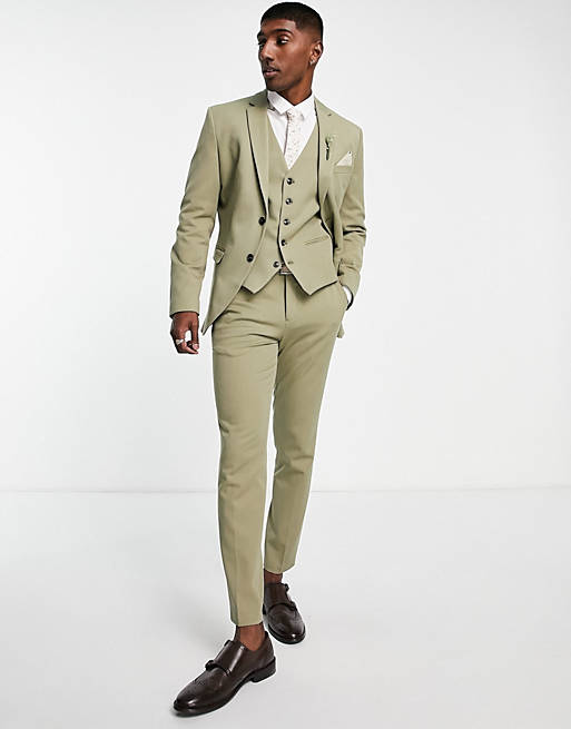Men Selected Homme skinny suit jacket in light khaki 