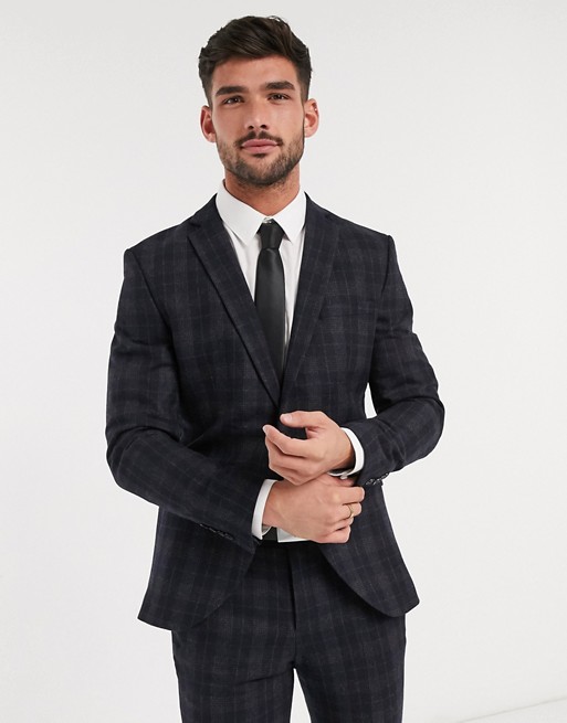 Selected Homme skinny suit jacket in navy check