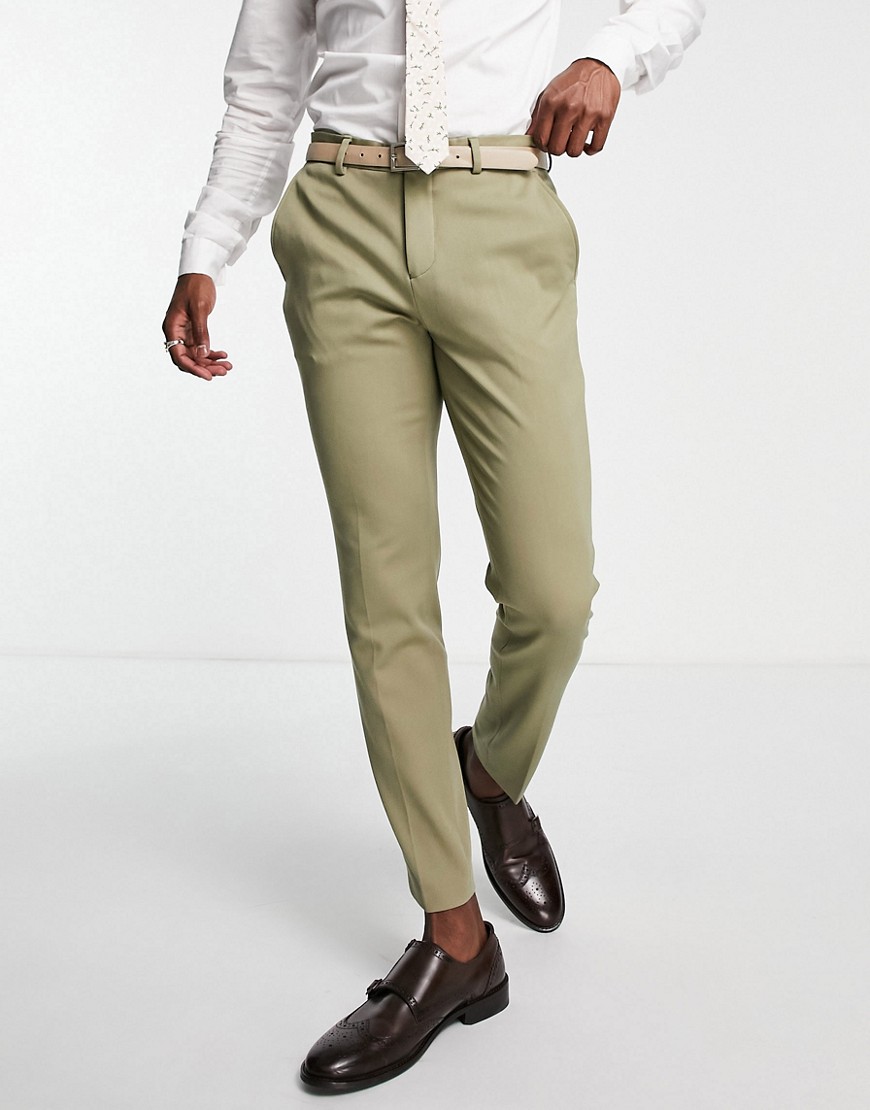 Selected Homme skinny suit trousers in light khaki-Green