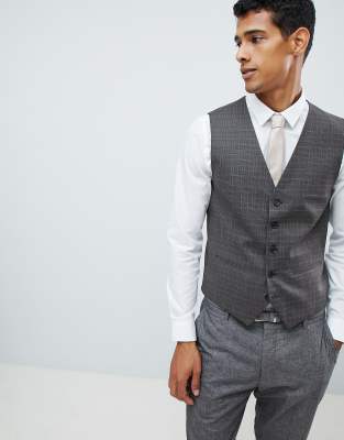 Skinny Suit vest In Check-Brown