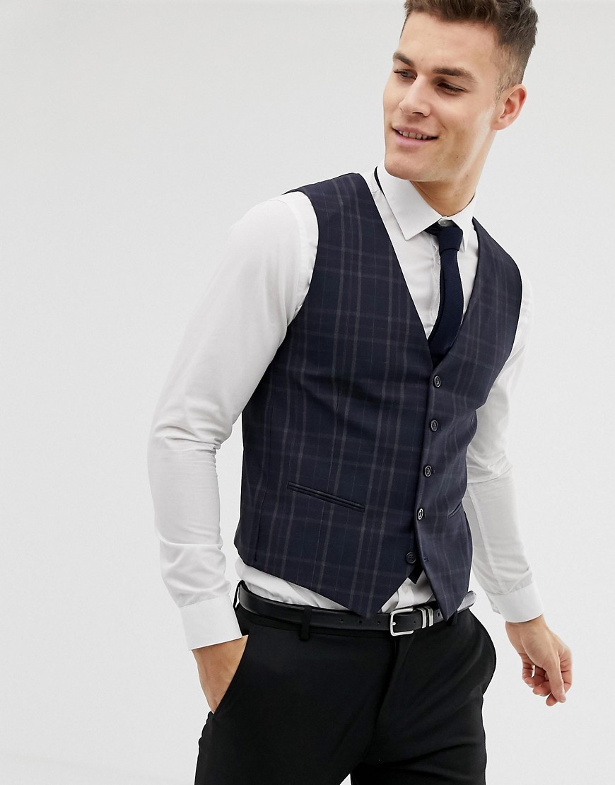 Selected Homme Skinny Suit Waistcoat In Check-Navy