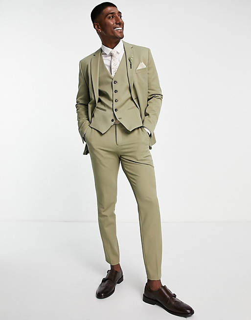 Men Selected Homme skinny waistcoat in light khaki 