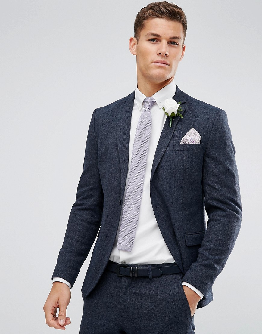Selected Homme Skinny Winter Wedding Suit Jacket-Navy