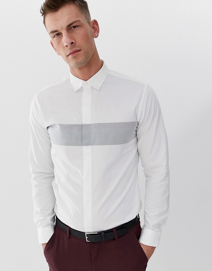 Selected Homme – Skjorta med smal passform, rand och dold knappsprund-Vit