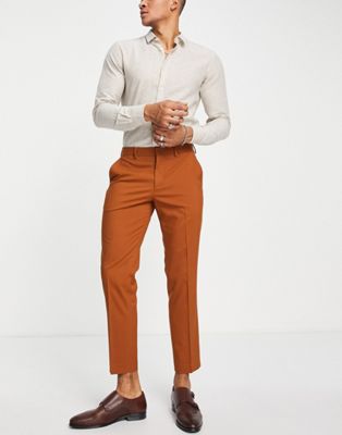 Selected Homme slim crop suit trousers in tan